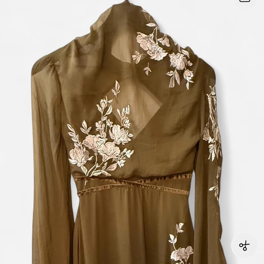 ASOS Olive Green Floral-Embroidered Long Sleeve Midi Dress - Picture 6 of 8